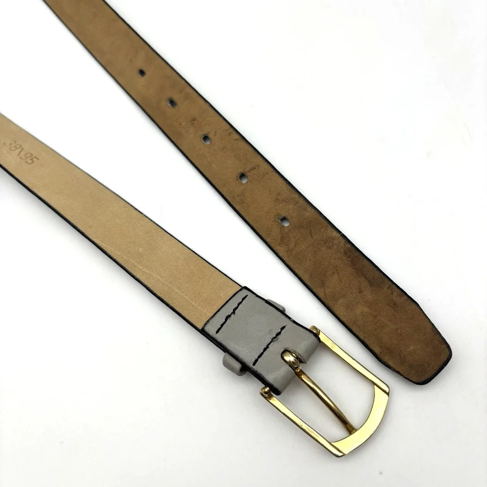 Vintage 80s 2379 Stone Gray Cortina Cowhide Leather Unisex Dress Belt 35-39